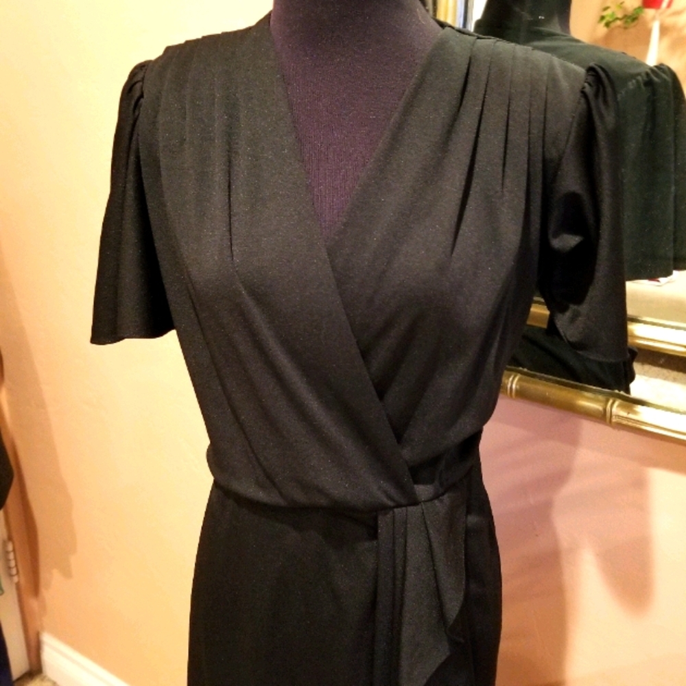 1980s Alison Peters Black Puffed Sleeve Dress